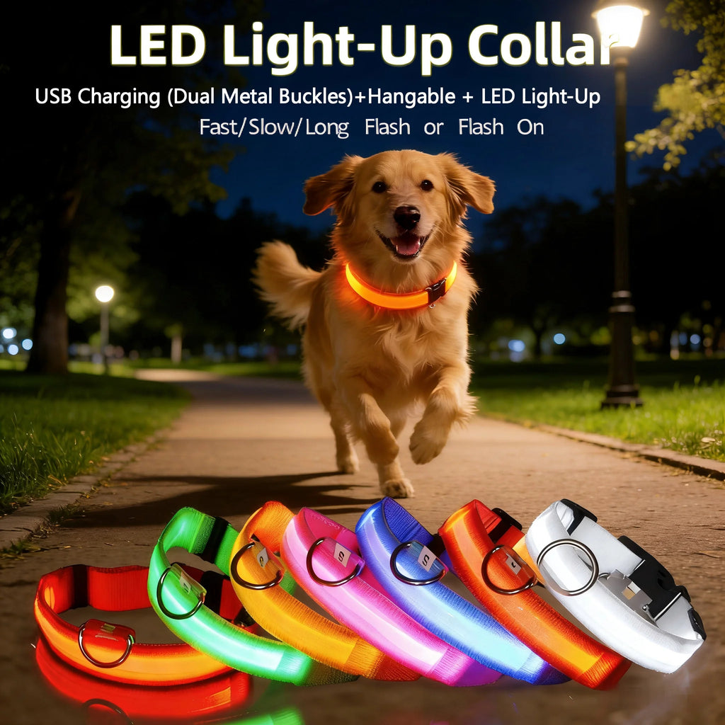 3 Modes LED Flashing Dog Collar, USB Rechargeable & Battery Operated Adjustable Dog Loss Prevention Collar Pet Accessories