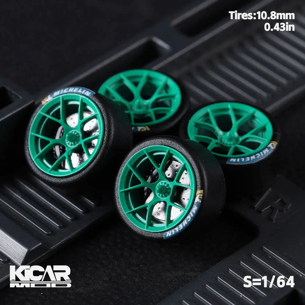 1/64 Model Car Wheels with Rubber Tires Dynamic Bearing Resin Rims 10.8mm Diameter Parts for MINIGT Diecast Model Cars