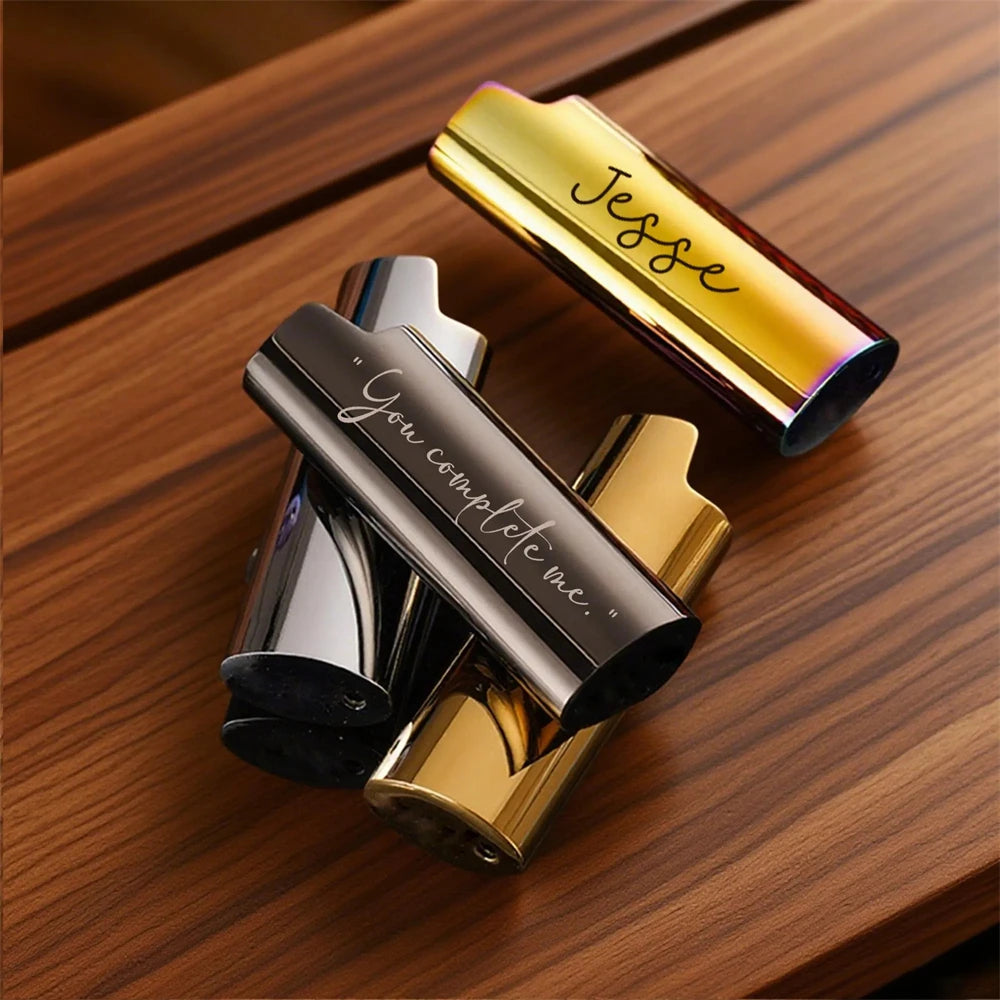 Personalized Metal Lighter Case Holder Custom Engraved Name Logo Lighters Cigar Cigarette Dad Birthday Gift Smoking Accessories