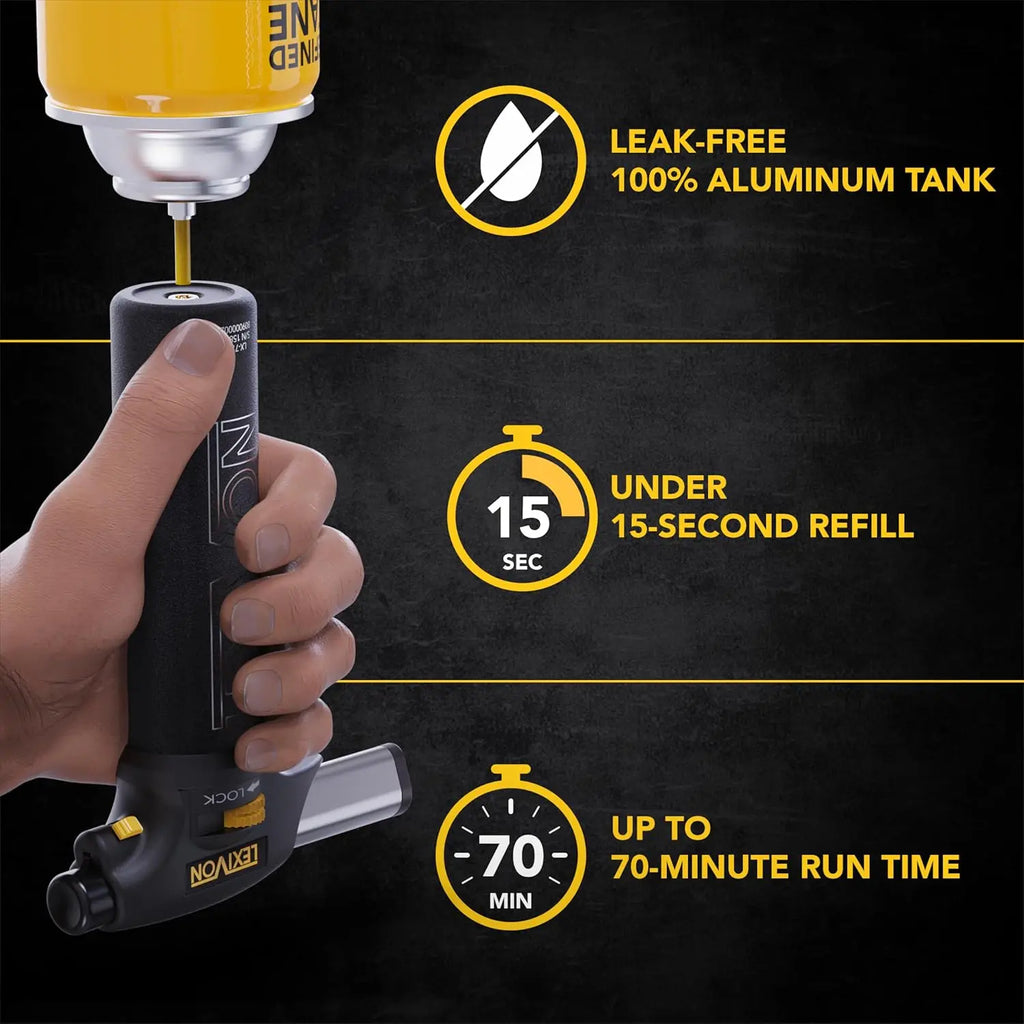 Refillable Butane Torch Lighter with Adjustable Flame, Safety Lock for Cooking and DIY Projects