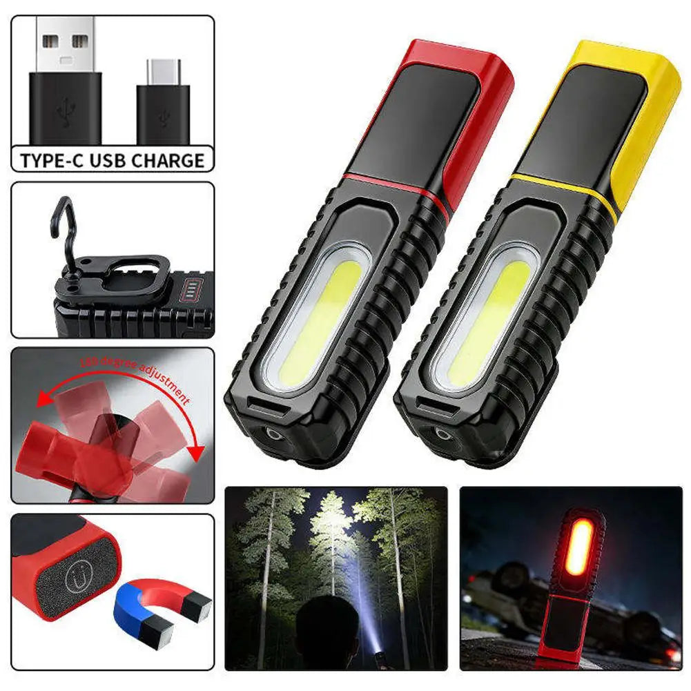 D93 COB LED Work Light Magnetic Flashlight 360° Rotatable Inspection Lamp USB Rechargeable Lantern for Car Repair Camping Hook