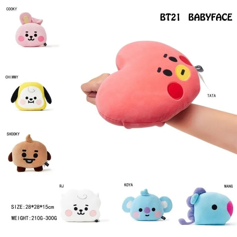 BT21 Face-Shaped Pillow Cute Fashion Cartoon Personalized Creative Car Cushion Headrest Doll Toy Gift for Friends' Birthday