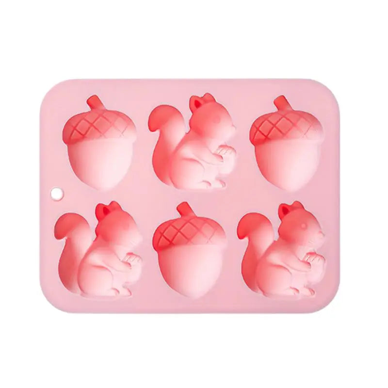 (New) 6-hole Squirrel Oak Cake Silicone Molds Autumn Harvest Festival Ice Grid Chocolate Baking Mould Cake Decorating Tools