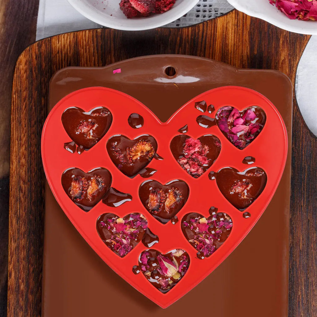 10 Cavity Heart Shaped Food Grade Silicone Chocolate Mold Baking Tray for Cake Cookies Fondant Ice Cubes Valentine Birthday
