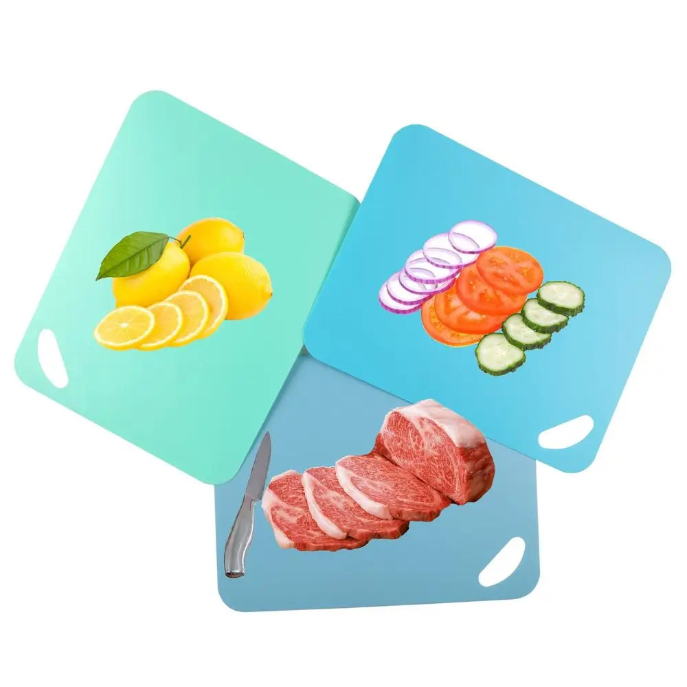 Plastic Flexible Cutting Mats for Kitchen, 3pcs Color Coded Chopping Board Set, Cutting Board Sheet for Kitchen Cooking, Dishwas