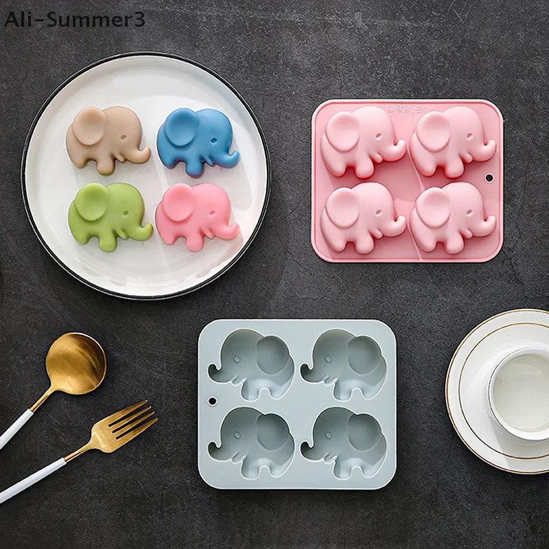 4-hole Baby Elephant Silicone Mold Cute Animal Fondant Candy Chocolate Mould Baking Tools Ice Grid Soap Epoxy Resin Mold