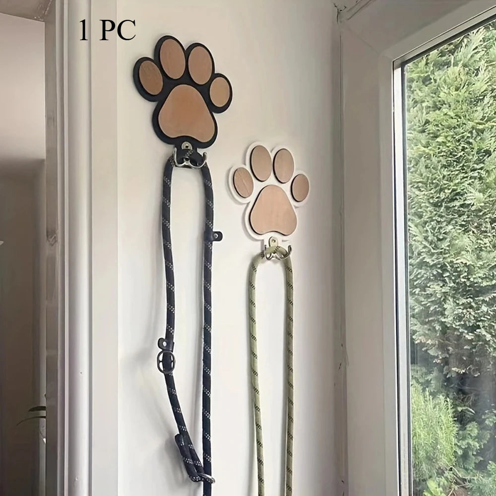 Paw Print Wooden Dog Leash Hanger Wall Hook For Collars & Coats Wood With Paw Design Leash Holder Claw Hook Gift For Dogs Lovers
