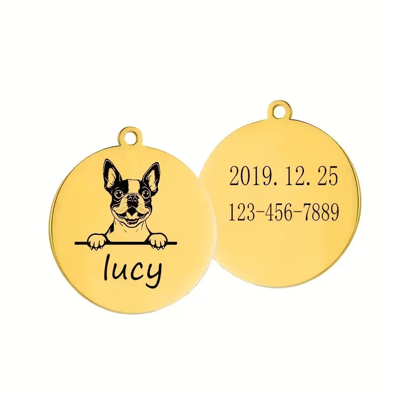 Custom Pet Name Puppy Anti-lost Collars Personalized Cute Engraving Stainless Steel Tag Dog Cat Name Tag Pets Dog Accessories