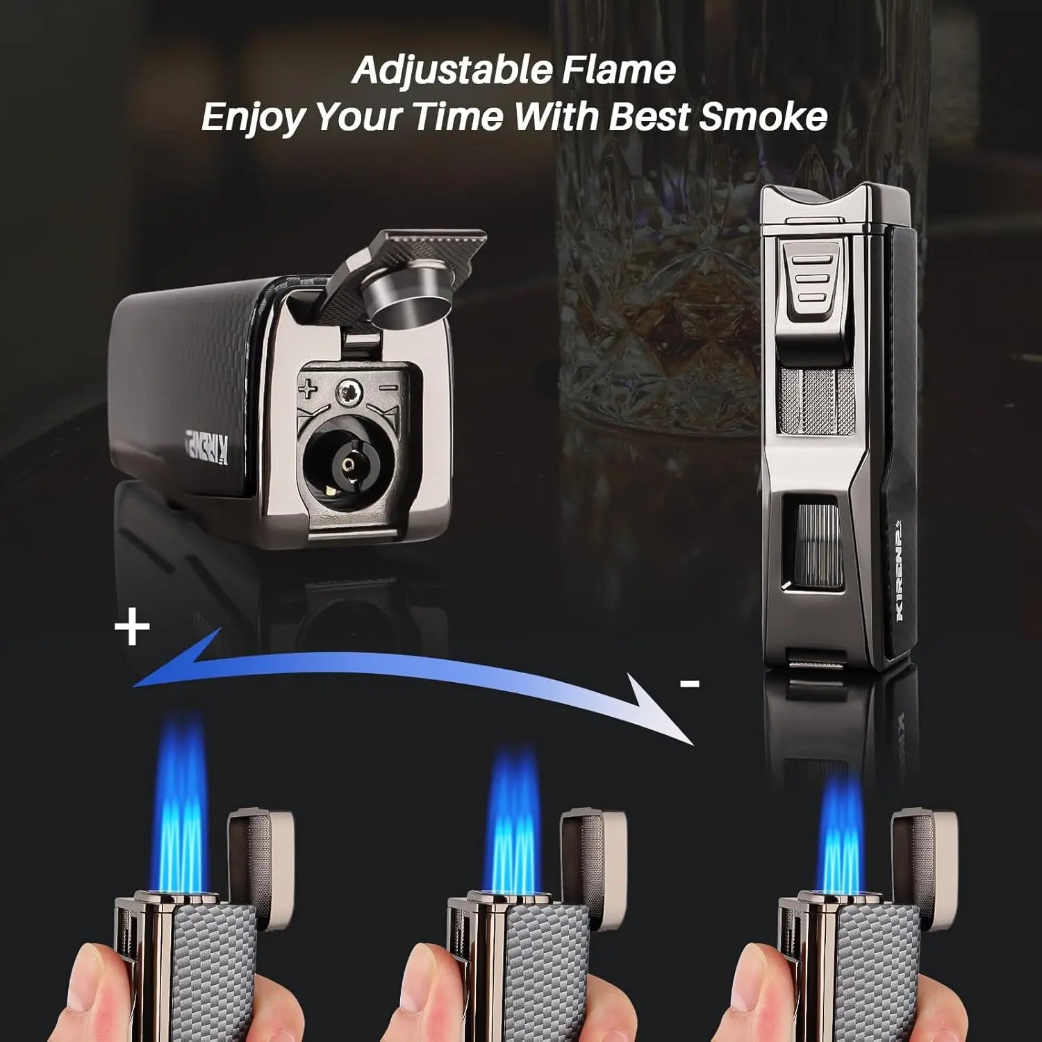 4-in-1 Refillable Torch Lighter with Cigar Cutter, Punch, Holder & Windproof Jet Flame - Gift Box Included