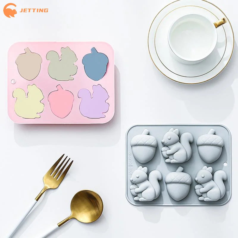 (New) 6-hole Squirrel Oak Cake Silicone Molds Autumn Harvest Festival Ice Grid Chocolate Baking Mould Cake Decorating Tools