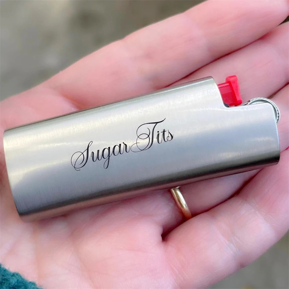 Personalized Metal Lighter Case Holder Custom Engraved Name Logo Lighters Cigar Cigarette Dad Birthday Gift Smoking Accessories