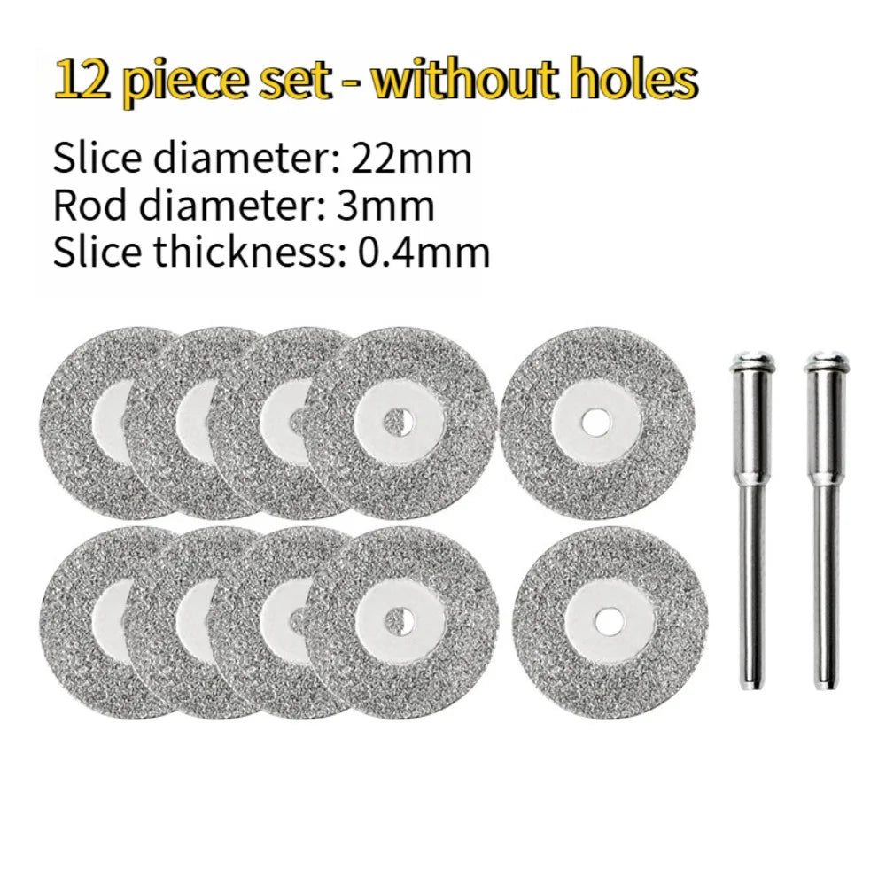 22mm Diamond Cutting Disc Set, 10Pcs 0.4mm Thin Saw Blades + 2Pcs Shank for Rotary Tool, Jade, Amber, Stone Carving & Cutting