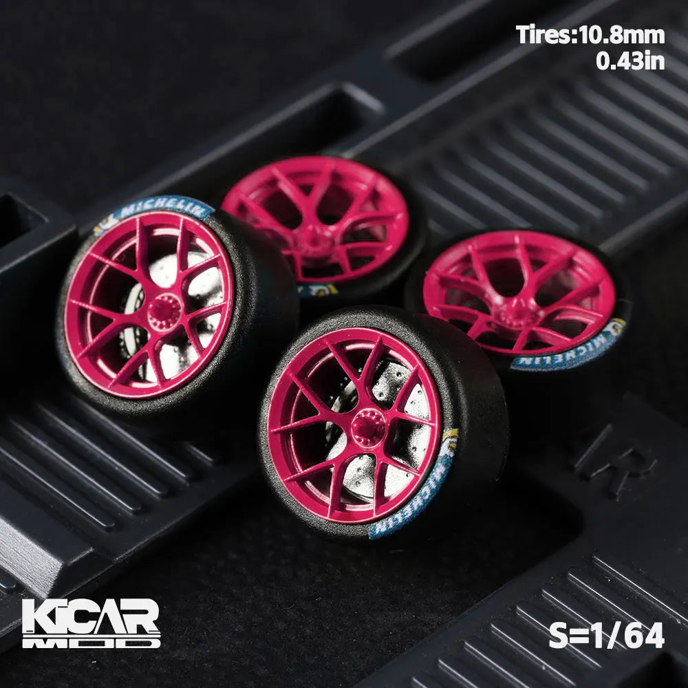 1/64 Model Car Wheels with Rubber Tires Dynamic Bearing Resin Rims 10.8mm Diameter Parts for MINIGT Diecast Model Cars
