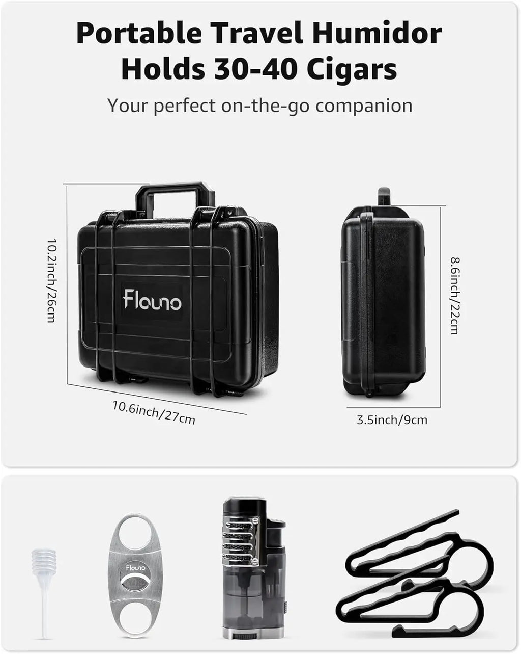 Large Portable Cigar Case with Lighter, Cutter & Humidifier - Holds 36 Cigars, Waterproof & Airtight