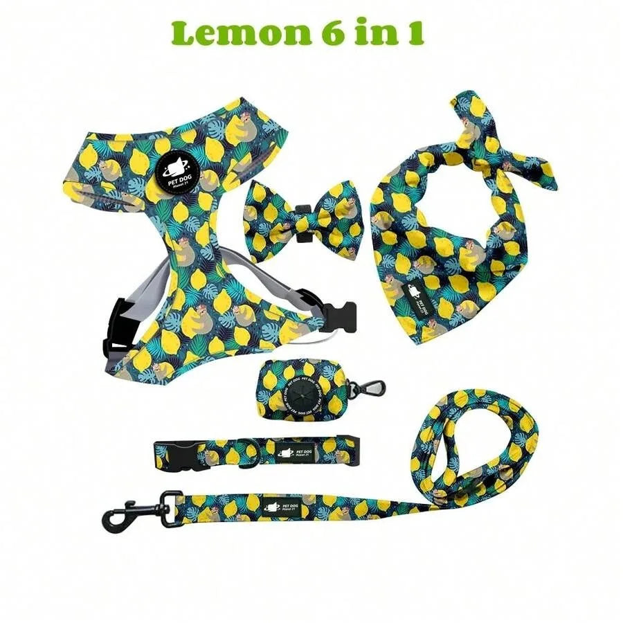 【New style】Dog Harness Suit Include Vest Harness Collar Leash Handkerchief Scarf Poop Bag Accessories Pet Dogs Supplies Set