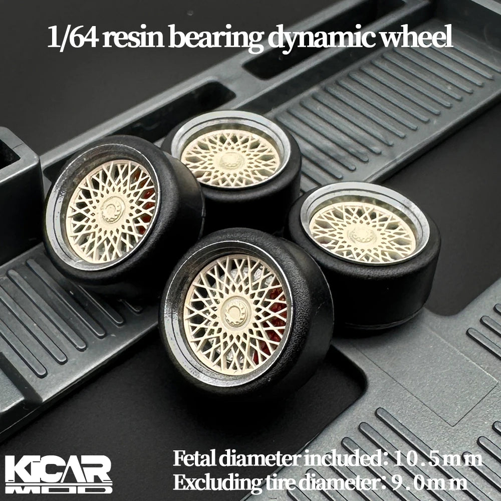 1/64 Model Car Wheels with Rubber Tires Dynamic Bearing Resin Rims 10.8mm Diameter Parts for MINIGT Diecast Model Cars