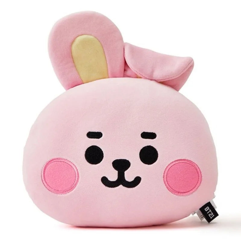 BT21 Face-Shaped Pillow Cute Fashion Cartoon Personalized Creative Car Cushion Headrest Doll Toy Gift for Friends' Birthday
