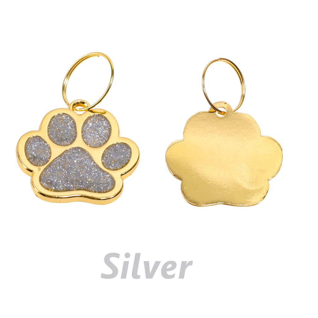 Gold Colour Custom Name Dog Tags Glitter Claw Customized Text Cat Tag Laser Engraving Collar Pendant Personalized Name Pets Tag