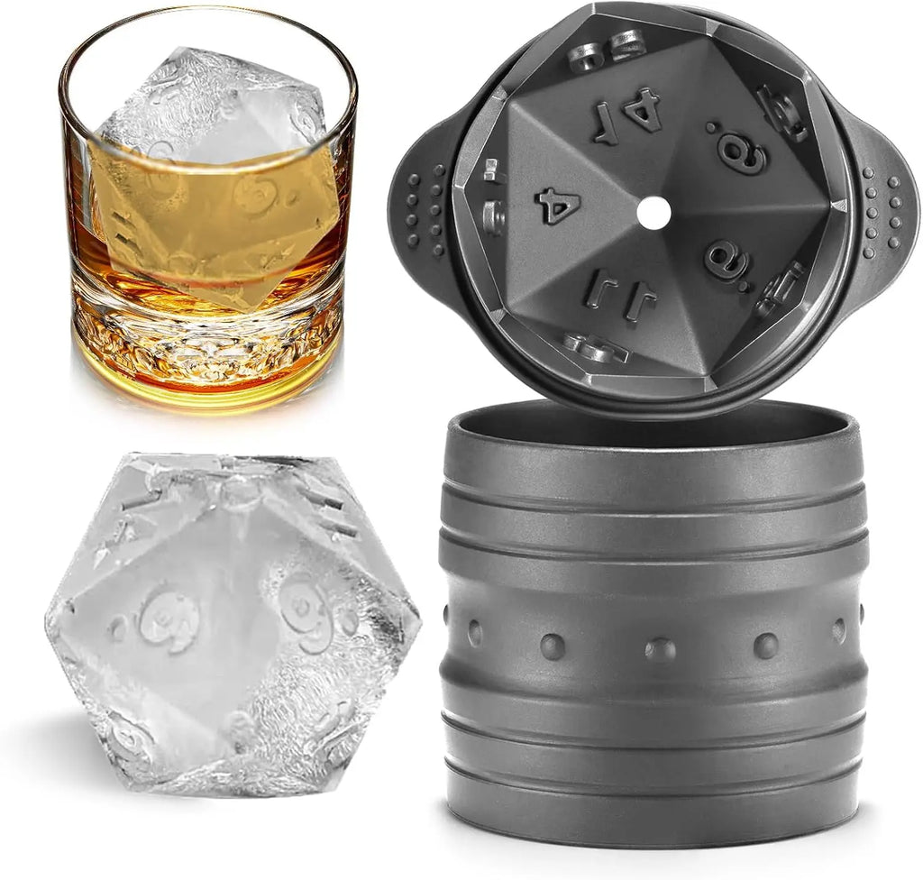 D20 Dice Ice Mold for DND Gamer Gifts, Cool Christmas Stocking Stuffers, Large Silicone Ice Cube Tray for Cocktails and Whiskey