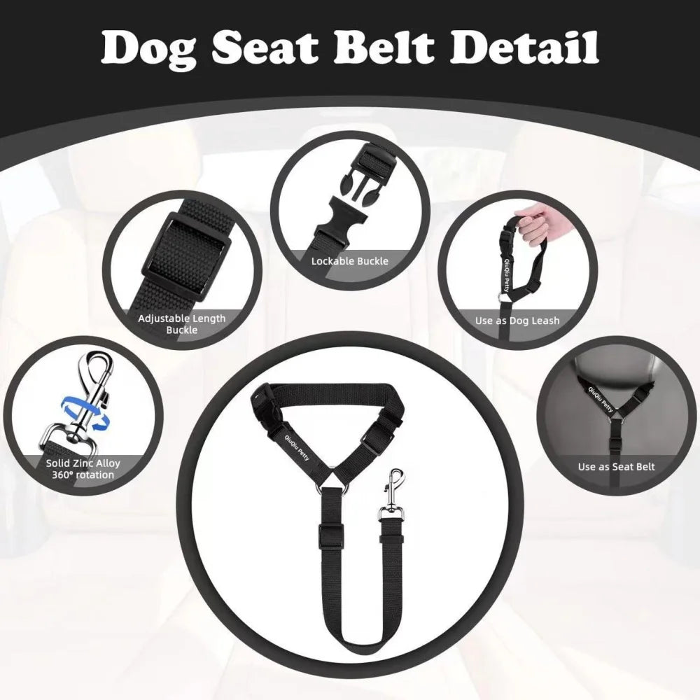 Solid Color Two-in-one Pet Car Seat Belt Nylon Lead Leash Backseat Safety Belt Adjustable Dogs Harness Collar Pet Accessories
