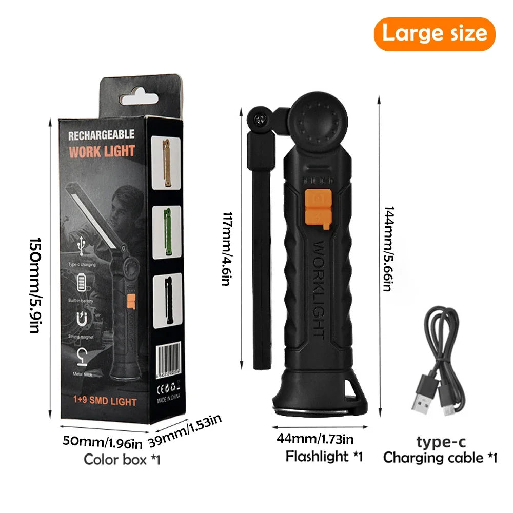 Portable LED COB Search Lights With Magnetic & Hook Built-in Battery Rechargeable Work Light Outdoor Waterproof  Emergency Lamp