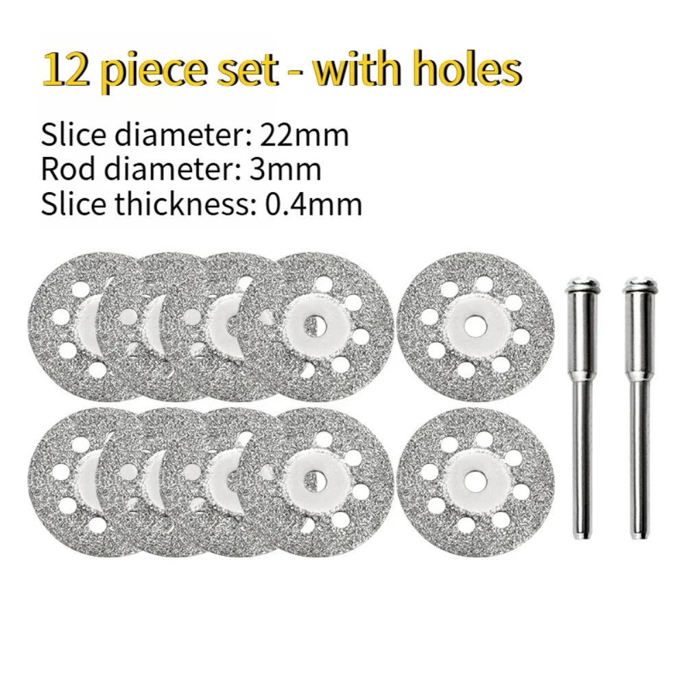 22mm Diamond Cutting Disc Set, 10Pcs 0.4mm Thin Saw Blades + 2Pcs Shank for Rotary Tool, Jade, Amber, Stone Carving & Cutting