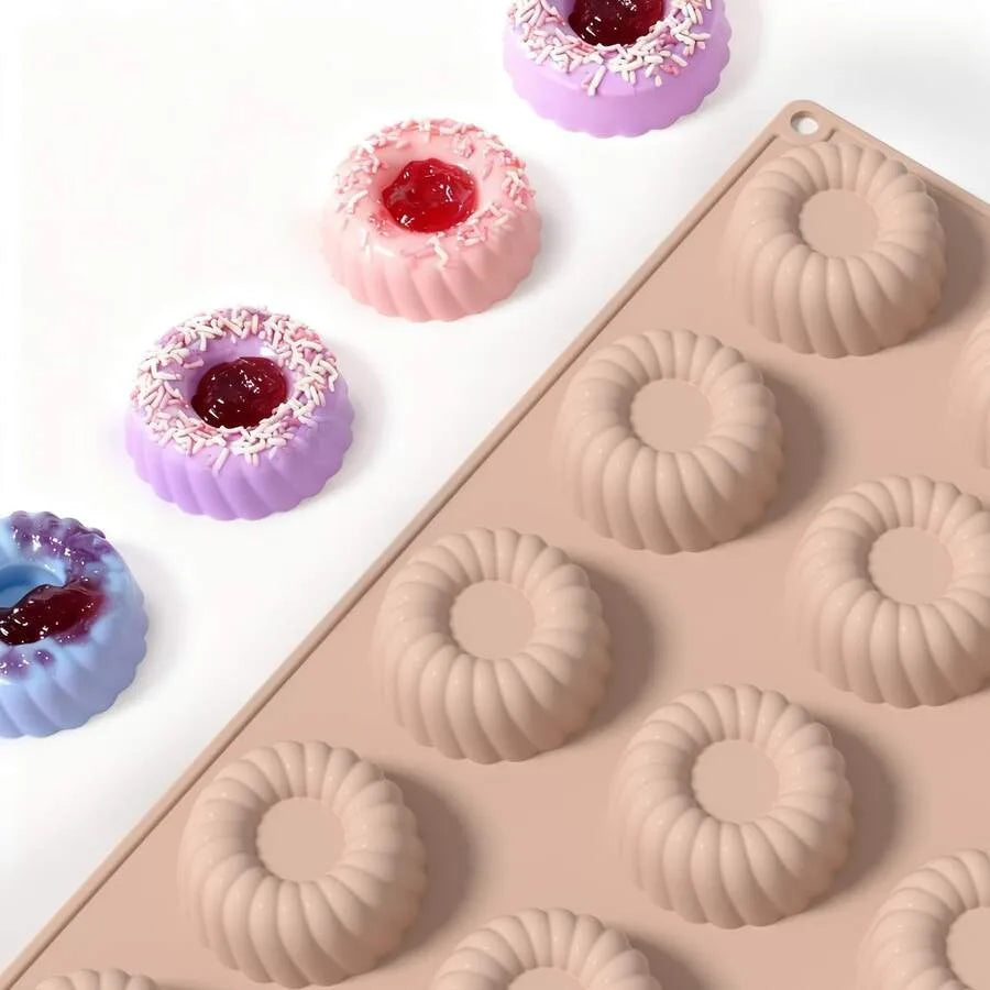 15-Cavity Round Donut Cake Cookie Mold, Chocolate Cookie Mold, Cake Mold, Ice Cream Candy Silicone Mold, Baking Tools, Jelly Mo