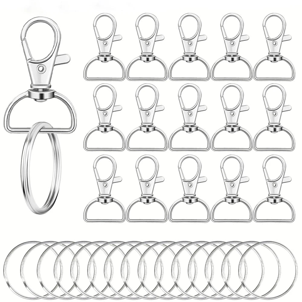 10/16sets D-shaped rotatable alloy keychain clips with metal key rings,suitable for DIY keychain lanyards,bag charms,crafts,gift
