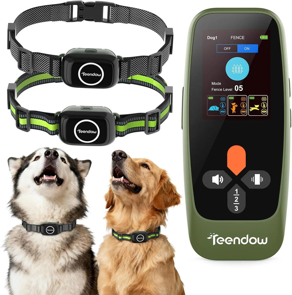 Wireless Pet Fence For Two Dogs Zero Delay Perimeter Collar Safety Lock HD Display Rechargeable Waterproof Portable