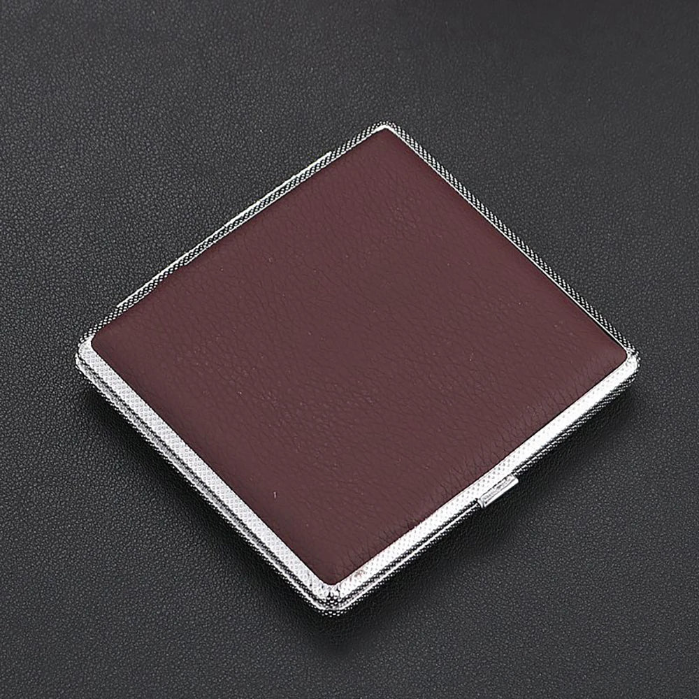 Cigarette Lady Storage Cover Holder 20 Sticks Gift for Men's Leather Cigarette Box Cigar Case Metal Leather Smoking Accessories
