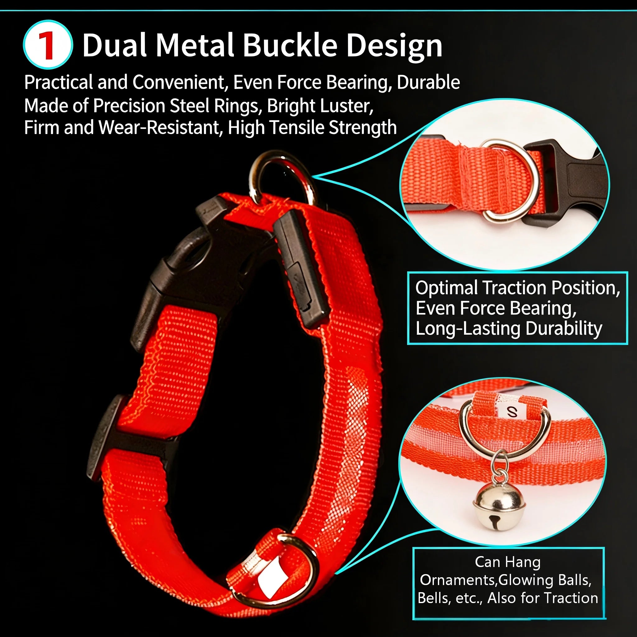 3 Modes LED Flashing Dog Collar, USB Rechargeable & Battery Operated Adjustable Dog Loss Prevention Collar Pet Accessories