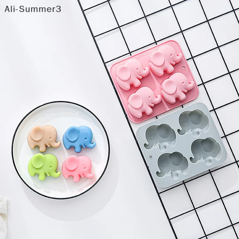 4-hole Baby Elephant Silicone Mold Cute Animal Fondant Candy Chocolate Mould Baking Tools Ice Grid Soap Epoxy Resin Mold