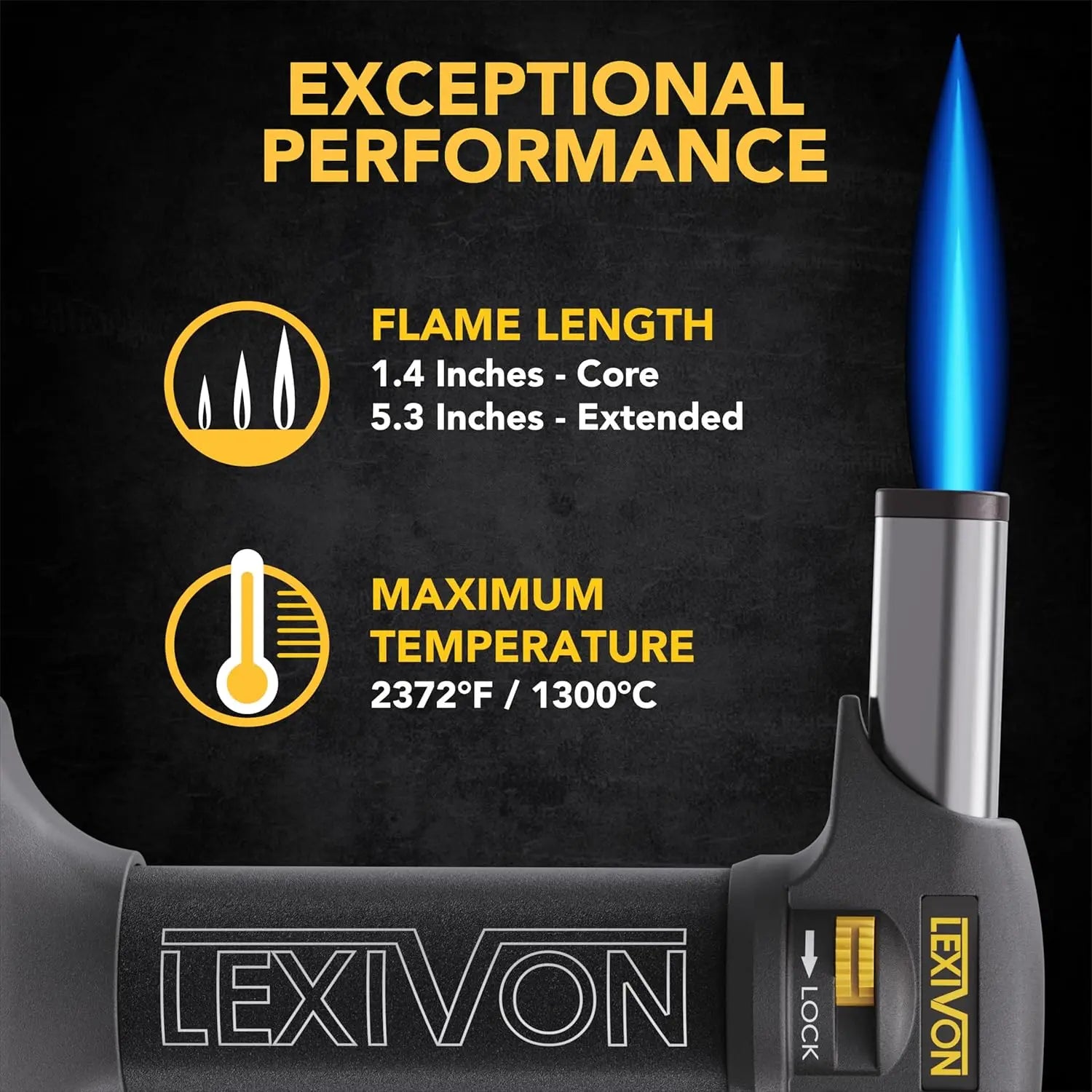 Refillable Butane Torch Lighter with Adjustable Flame, Safety Lock for Cooking and DIY Projects