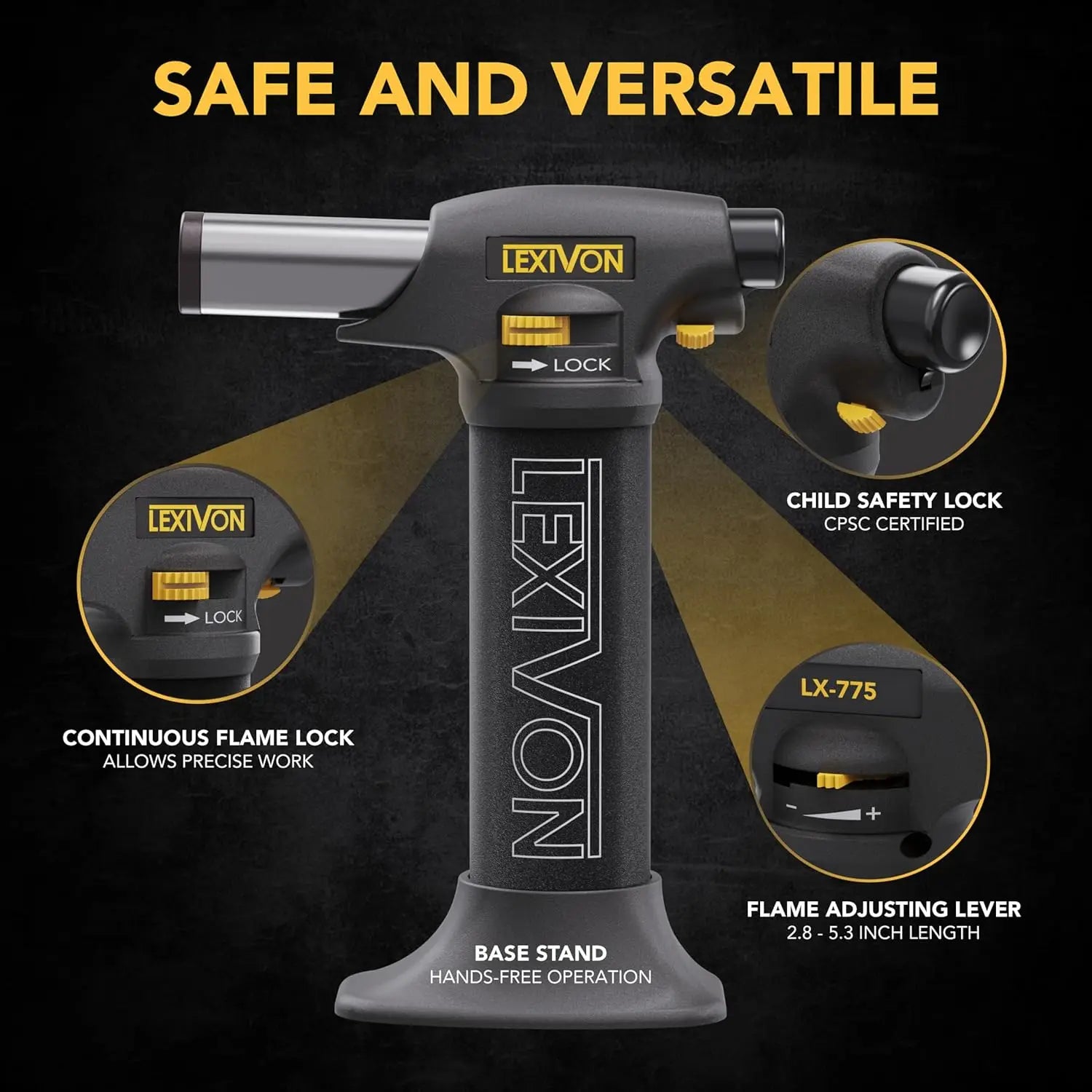 Refillable Butane Torch Lighter with Adjustable Flame, Safety Lock for Cooking and DIY Projects