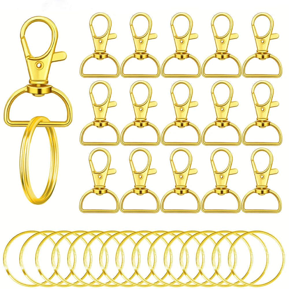 10/16sets D-shaped rotatable alloy keychain clips with metal key rings,suitable for DIY keychain lanyards,bag charms,crafts,gift