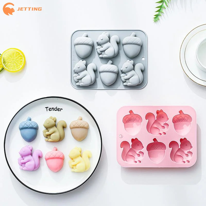 (New) 6-hole Squirrel Oak Cake Silicone Molds Autumn Harvest Festival Ice Grid Chocolate Baking Mould Cake Decorating Tools