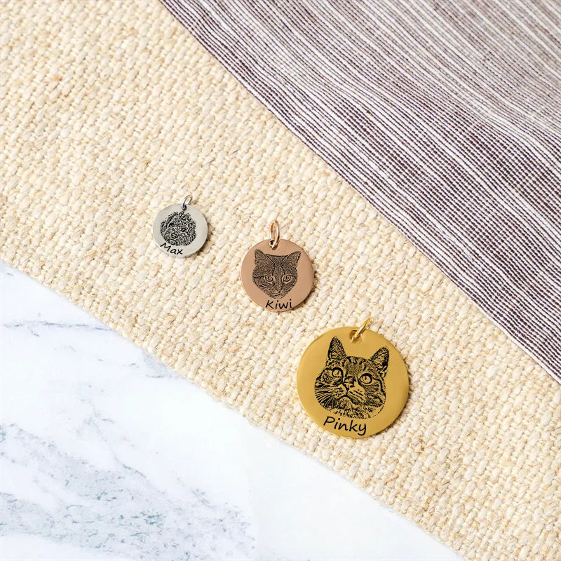 Custom Stainless Steel Pet Photo Pendant round Engraved Jewelry for Dogs Custom Pet Pendant Can Be Hung on Collar Or Dog Chain