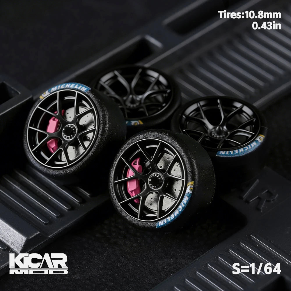 1/64 Model Car Wheels with Rubber Tires Dynamic Bearing Resin Rims 10.8mm Diameter Parts for MINIGT Diecast Model Cars