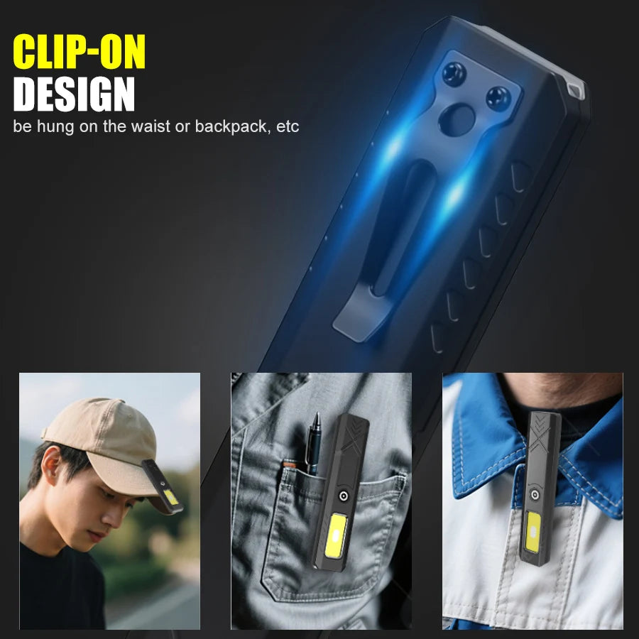LED Hat Clip Flashlight USB-C Rechargeable 800LM Birght Torch Light- With Magnet, Portable Mini Flood Work Light/Pocket Lantern