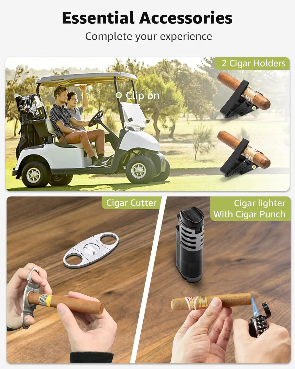 Large Portable Cigar Case with Lighter, Cutter & Humidifier - Holds 36 Cigars, Waterproof & Airtight