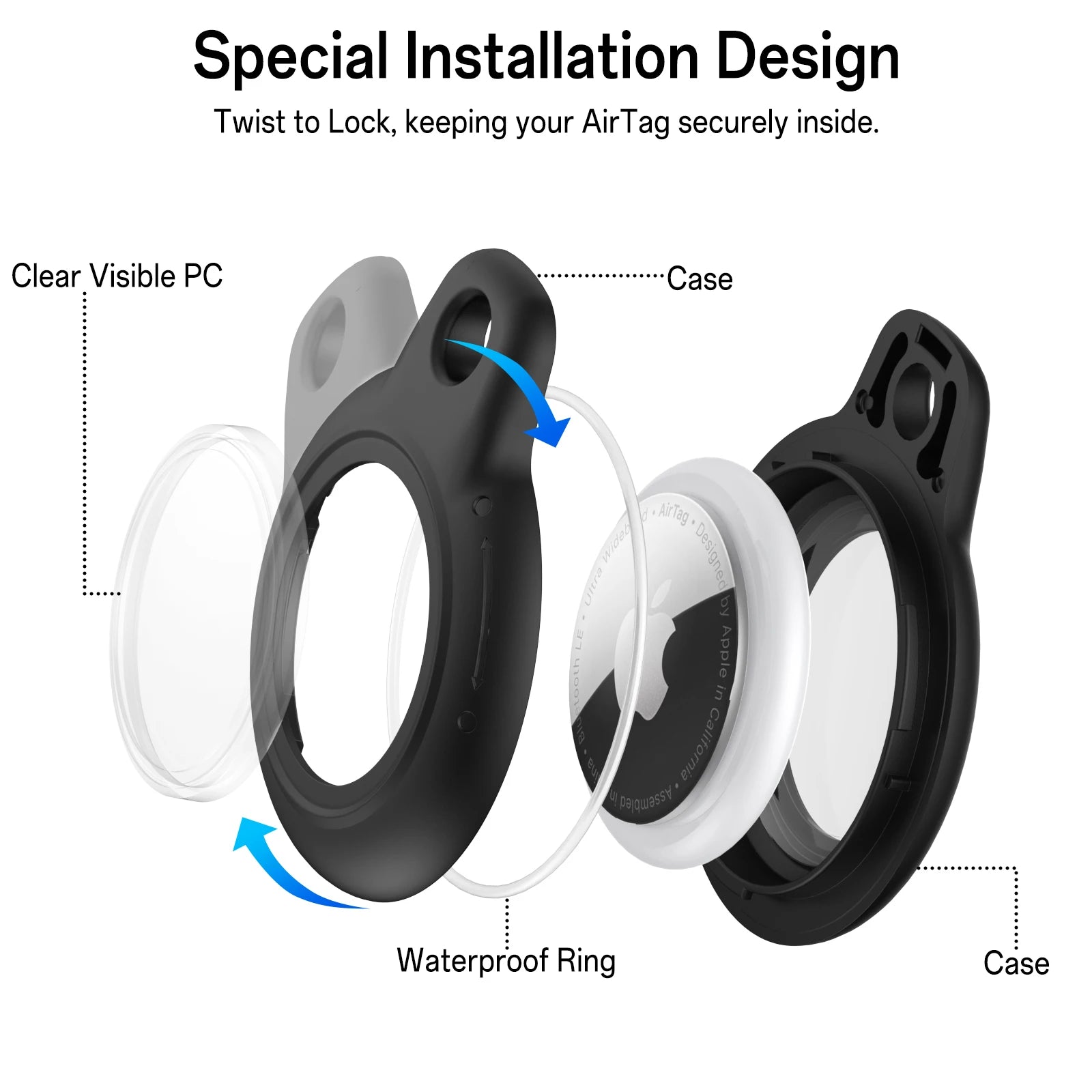 For Apple Air tag Case IP4 Daily Waterproof Holder with Keychain Protective Shell AntiDrop Cover For Airtags Pet Dog Cat Collar